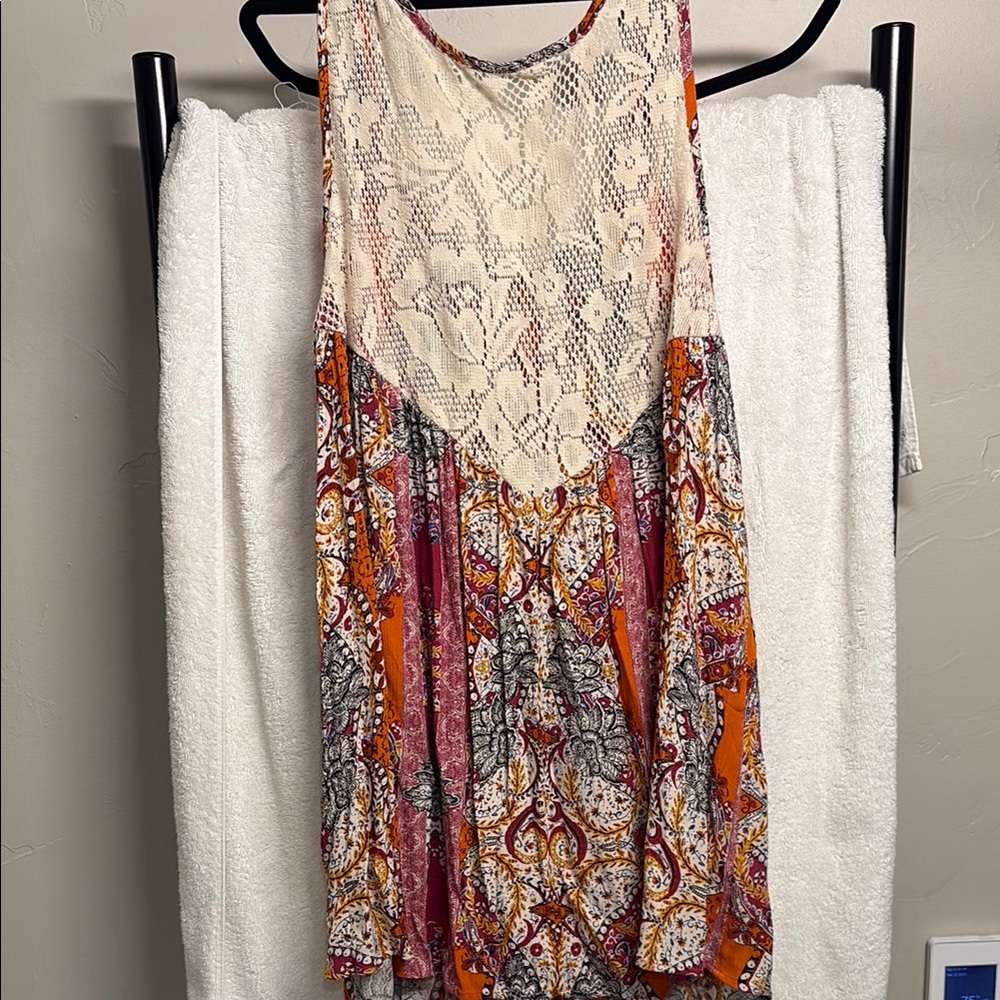 Free People bohemian Cream and Red long  Tank Top